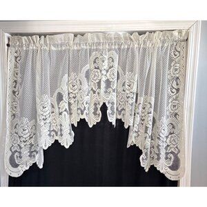 Elegant Lace Floral Kitchen Curtain Valance 76 W x 33" L Cream Home Décor Accent